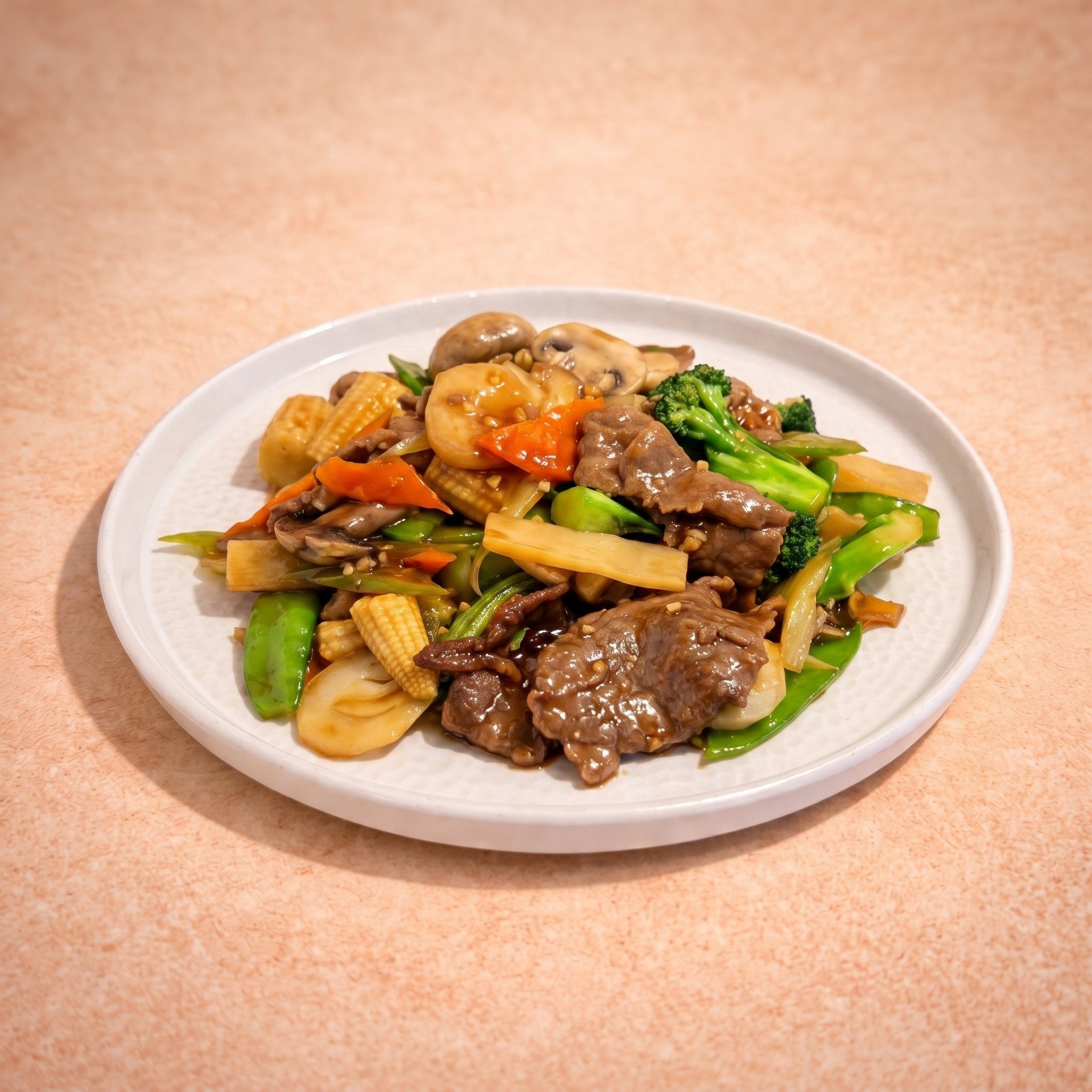 Beef w/ Mixed Vegetables (什菜牛肉).