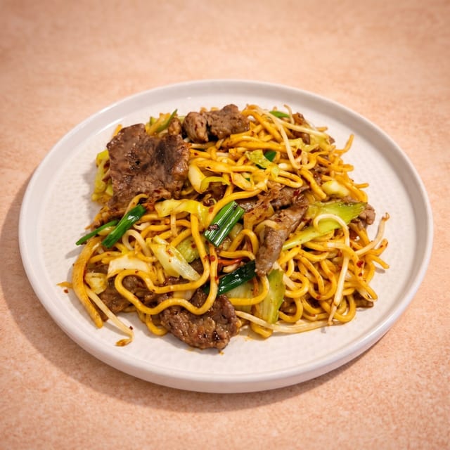 香辣牛撈面 Szechuan Style Beef Lo Mein.